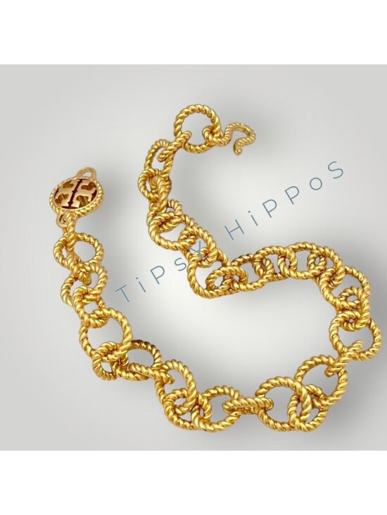 TORY BURCH Gold-Tone Chunky Rope Chain Link Necklace With Toggle Clasp - Picture 8 of 8